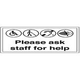 VSafety Vraag het personeel om Helpteken - 300mm x 200mm - 1mm Rigid Plastic