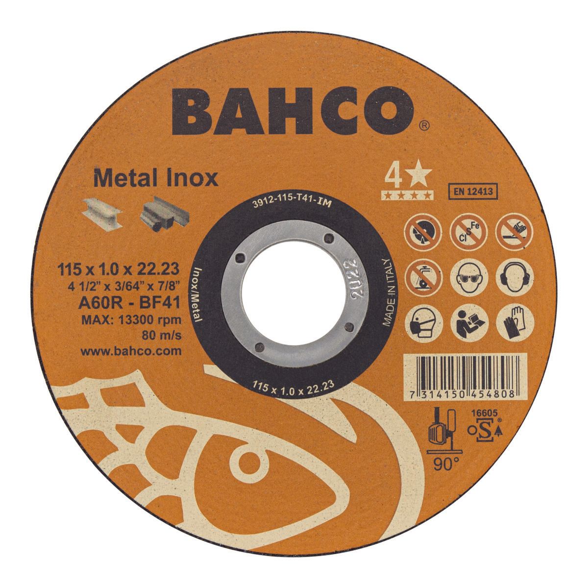 Bahco Slijpschijf | voor afbramen | voor metaal en RVS | 115 x 1.6 x 22.23 mm - 3911-115-T41-IM