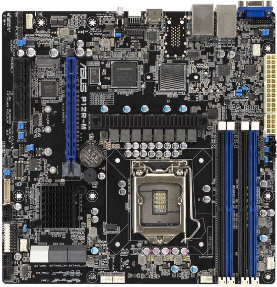 ASUS P12R-M - Moederbord - Micro-ATX - Socket 1200 - DDR4 - 128GB Max. - 4 Slots - 2x Ethernet - 1x HDMI - 1x M.2 - 2x USB 3.2 Gen 2 - 2 jaar garantie