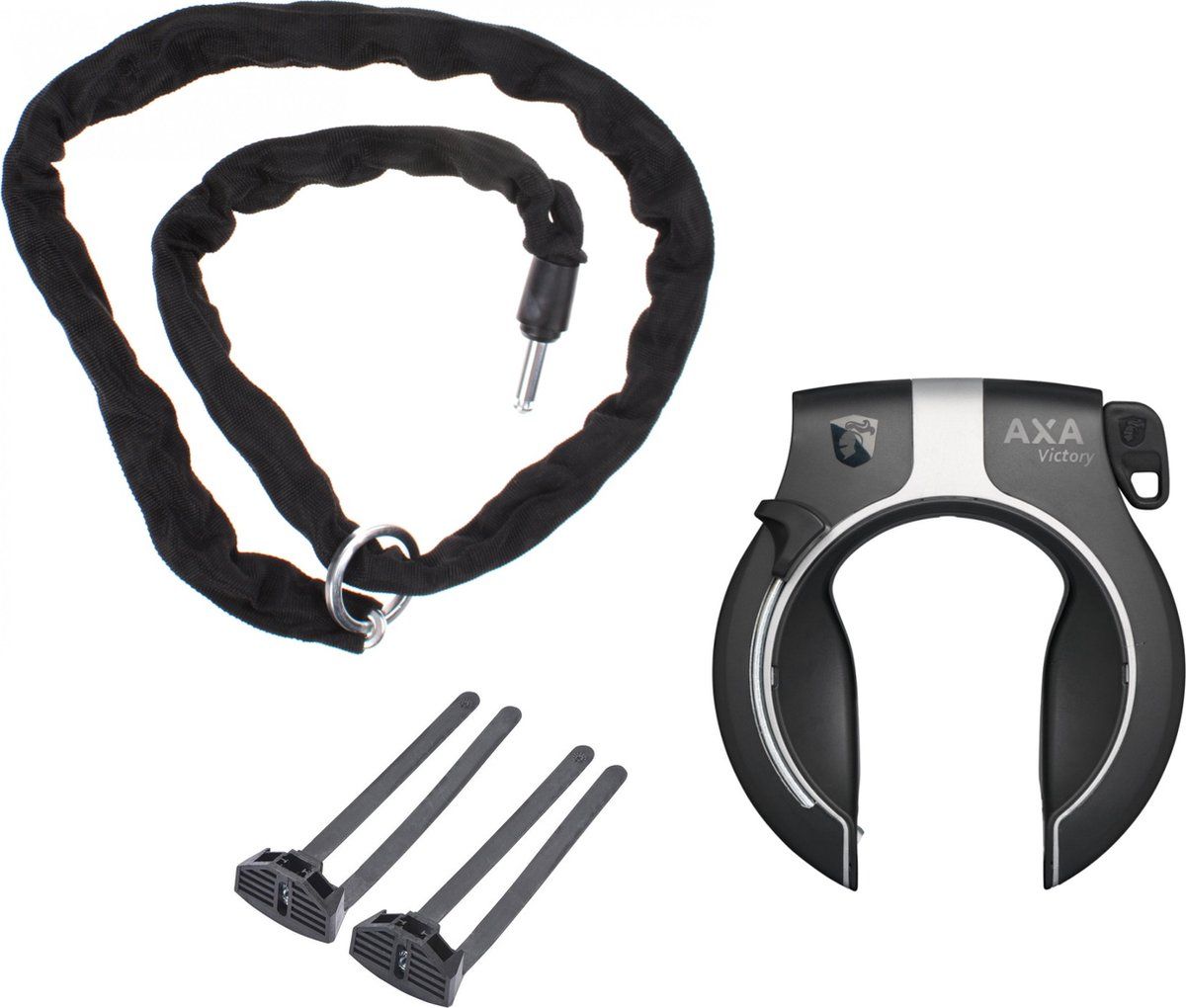 Axa Victory Ringslot ART2 Zwart + Insteekketting 140 cm 5,5 mm Zwart + Flex Mount Bevestigingsset