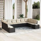 vidaXL Tuinbank Set 10-delig Zwart en Crème Polyrattan