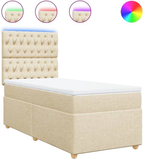 vidaXL Boxspring met matras stof crèmekleurig 90x200 cm