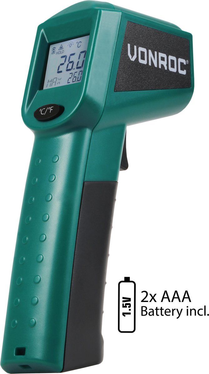 VONROC Digitale infrarood thermometer - Laser - -40°C tot 530°C - Incl. 2 batterijen