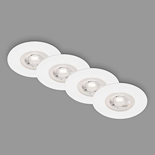 Briloner - Set van 4 Inbouwspots Plafond, Dimbaar, LED Inbouwlampen ultra-plat, Inbouwspots Badkamer, Inbouwspots Badkamer IP44, Wit-Mat, 90x25 mm (DxH)