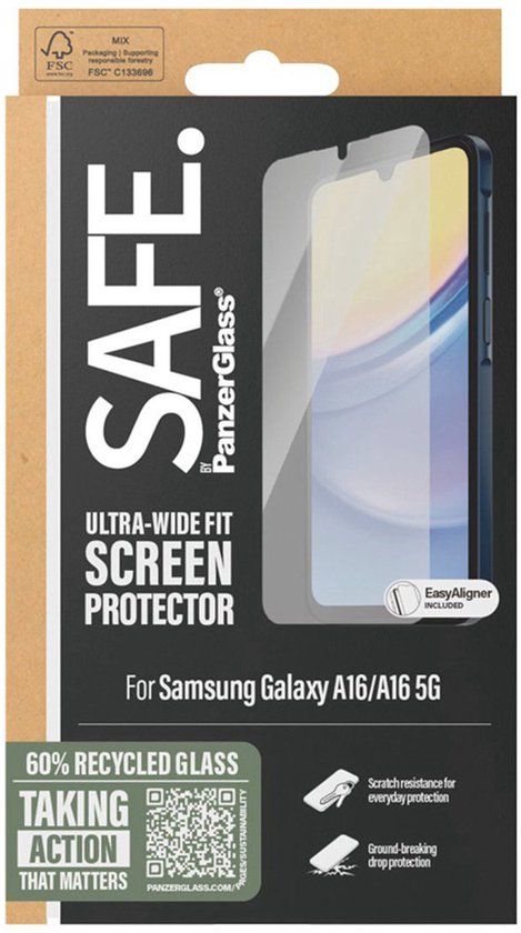 SAFE by PanzerGlass Screenprotector geschikt voor Samsung Galaxy A16 Glazen | SAFE by PanzerGlass Ultra-Wide-Fit Screenprotector - Case Friendly