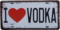 Merkloos Wandbord – I love vodka- Mancave - Metalen wandbord - Vodka - Bar decoratie - Metal sign - Tekst bord - Muur decoratie - UV bestendig - Metalen borden - Wand Decoratie - Metalen bord - 15 x 30 cm -