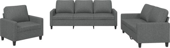 vidaXL 3-delige Loungeset met kussens stof donkergrijs