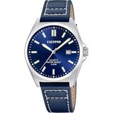CALYPSO Herenhorloge Analoog van Leer Blauw