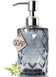JASAI Diamond Design glazen zeepdispenser met 304 roestvrijstalen zeeppomp, 340 ml keukenzeepdispenser voor badkamer, handzeep, afwasmiddel (grijs)