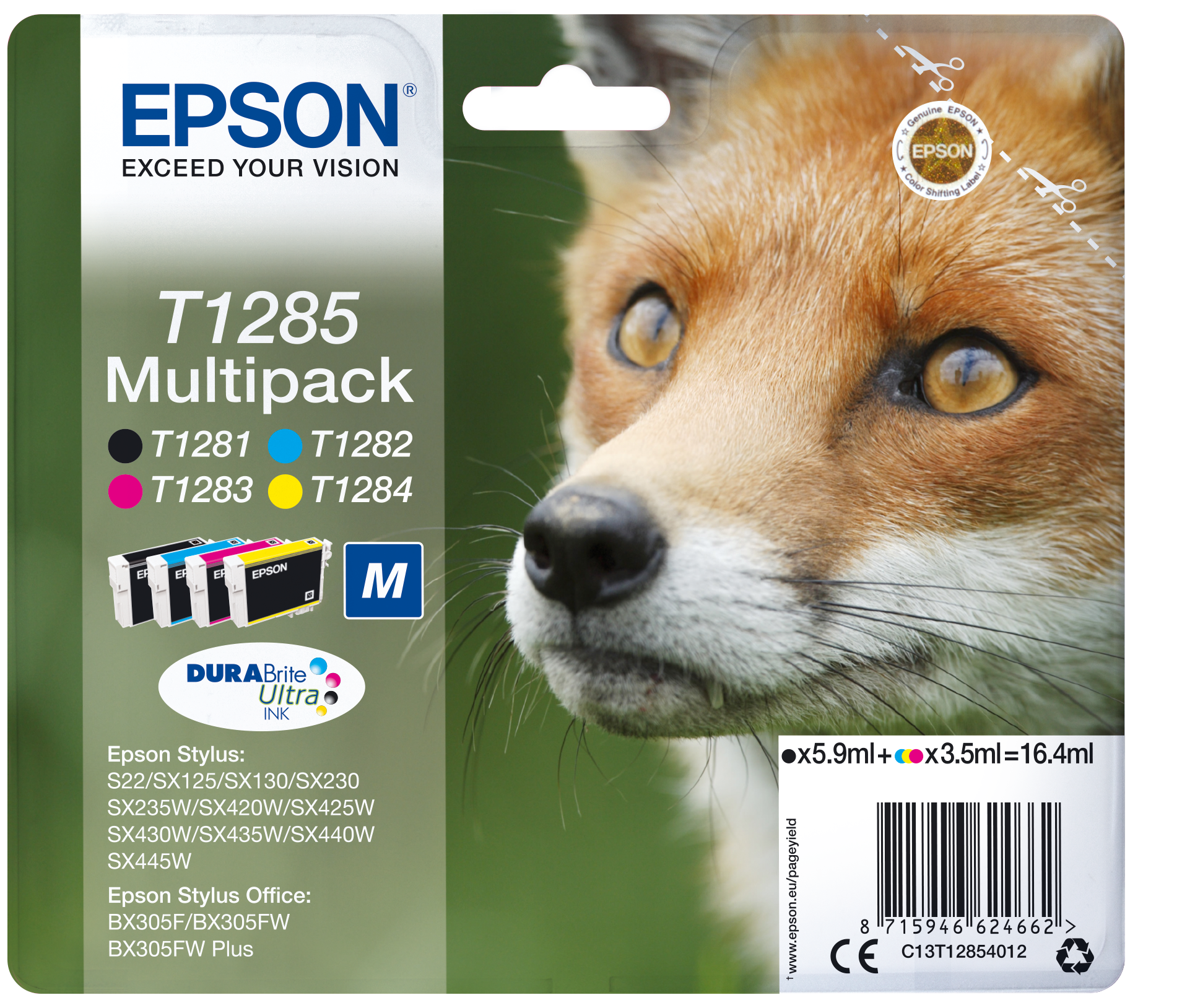 Epson Fox Multipack 4-kleur T1285 DURABrite Ultra Ink single pack / cyaan, geel, magenta, zwart