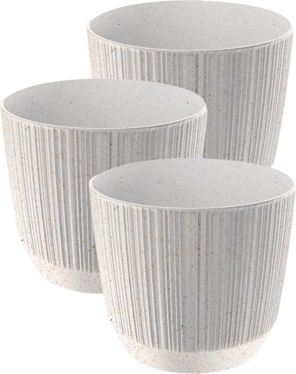Prosperplast Carf-Stripe Plantenpot - 3 Stuks - Ø13 cm - Wit