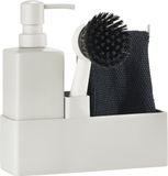Zone Denmark Afwasset 19 x 6 x 20,5 cm met vaatdoekje, keramieke zeepdispenser, afwasborstel en keukenorganizer- 4 stuks Warm Grey - afwas set