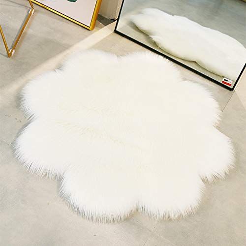 QINGLOU Faux schapenvacht tapijt (45 x 45 cm) woonkamer slaapkamer kinderkamer / als faux bedmat of mat voor stoel bank (wit, 45 x 45 cm)