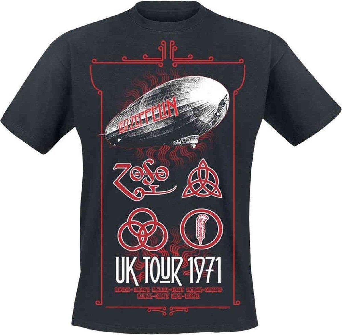 Rocks-Off Led Zeppelin Heren T-shirt - UK Tour '71 - Zwart - XL - Katoen