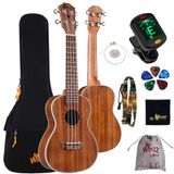 Winzz Concert Ukulele Hout KOA Ukulele 23 Inch Ukulele Kit voor Starter of Professional met 6 Accessoires - Natuurlijke Matras