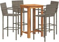 vidaXL 5-delige Tuinbarset Massief Acaciahout en Poly Rattan Grijs