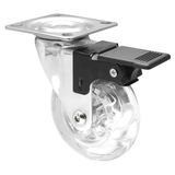 WAGNER Soft zwenkwiel SKATER - diameter Ø 75 mm, bouwhoogte 100 mm, verchroomd staal, transparant, rem en aanschroefplaat 60 x 60 mm, draagkracht 55 kg - 03308701