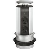 Häfele Élément de prise escamotable 230 V aluminium, 3 prises Schuko + 2 prises RJ-45