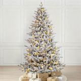 Salcar Sapin de Noël 180 cm Artificiel Neige 1230 Branches PE+PVC 300 Lumières LED Blanc Chaud Pied en Métal Forme d'arbre