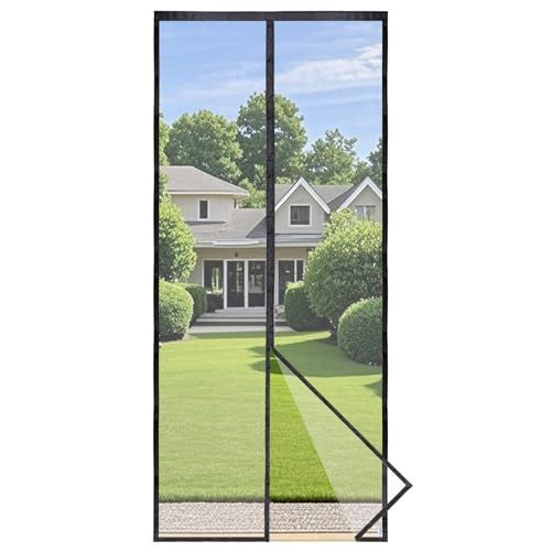 Apalus Prime Vliegengordijn voor Deur met Magnetische Sluiting, Insectenhor voor Balkondeur, Lichtdoorlatend en Weerbestendig, Extra Sterke Magneten, 3.8 cm Bevestigingsband Boven, (90x210 cm, Zwart)