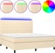 vidaXL Boxspringbed met matras en LED-verlichting, crème kleur, 180x200 cm, gestoffeerd