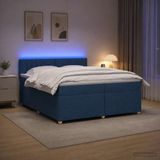 vidaXL Boxspringbed met matras en hoofdbord, blauw, 200 x 200 cm, stof