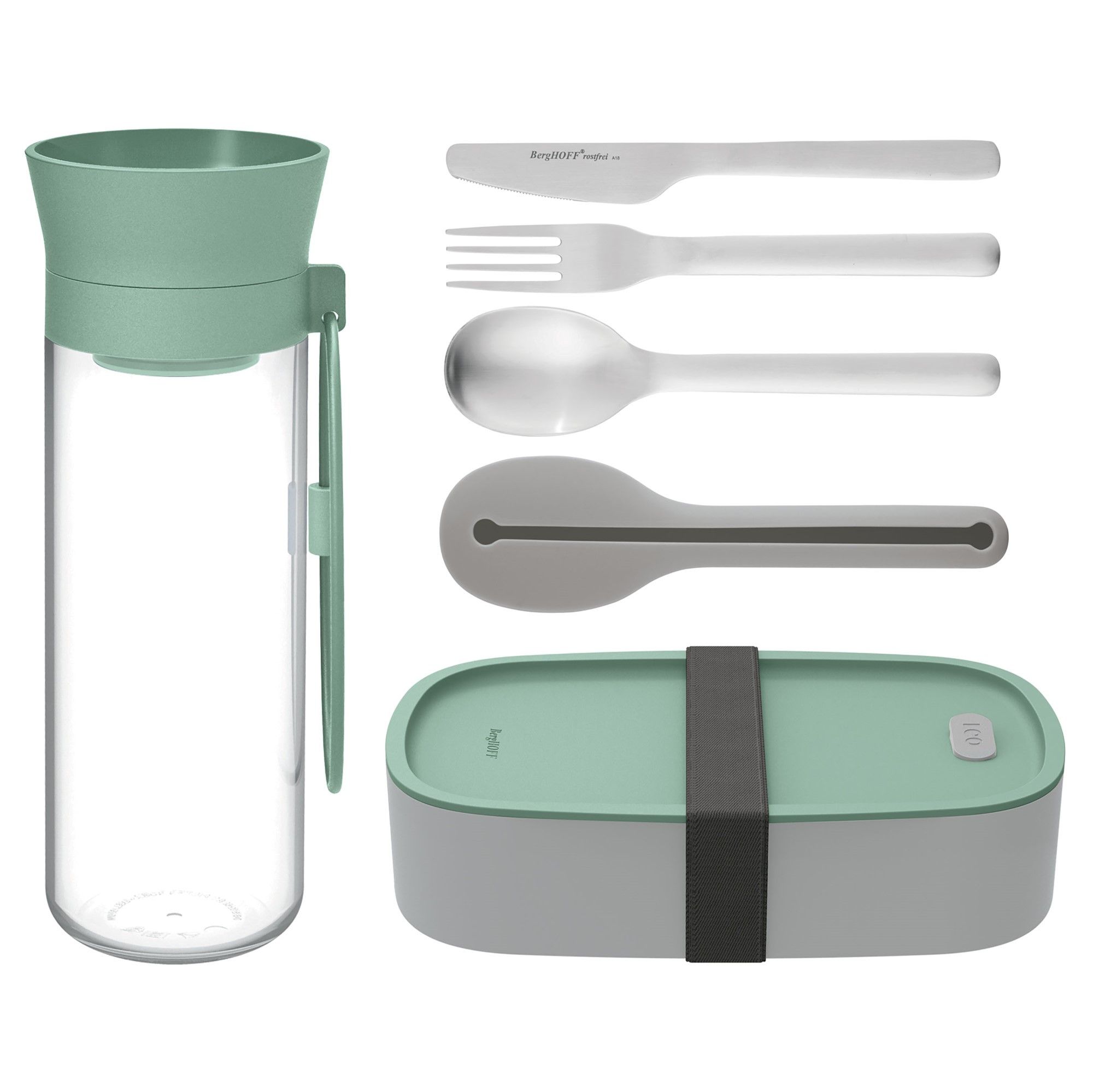 BergHOFF Leo 3950255 Lunchtrommel - grijs/groen/transparant