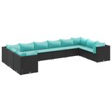 vidaXL 6-delige Loungeset met Kussens, Poly Rattan, Zwart