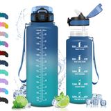 Vikaster Sportdrinkfles, drinkfles met rietje, 1,5 l, BPA-vrij, lekvrij, sportfles voor camping, yoga, gym, outdoor