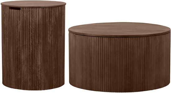 Lewis & Loft Salontafel set Lonne - FSC Mangohout - Ø40 cm - Ø70 cm - Met opbergruimte - Bruin - Set van 2