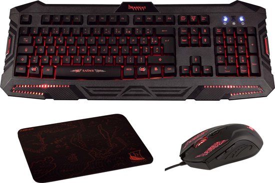 Konix Drakkar PK-30 3-in-1 Gaming Toetsenbord, Muis en Muismat Set - AZERTY - USB - Verlicht