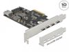 Delock PCI Express x4 Card to 4 x USB Type-C™ + 1 x USB Type-A - SuperSpeed USB 10 Gbps - Low Profile Form Factor