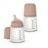 Suavinex, Set van 2 Zero anti-koliek flessen, aanpasbare zuiger (A) van siliconen, baby's + 0 maanden en pasgeborenen, speciaal voor borstvoeding, moedermelk en poeder, 180 ml, medium