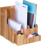 Merkloos Relaxdays tijdschriftencassette - 3 vakken - A4 - met bureau organizer - staand - bruin