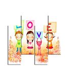 Homemania 4-delige muurschildering, motief Valentine's Day-from Living, Room-Multicolor, 76 x 0,3 x 50 cm, HM204PMDF255, MDF