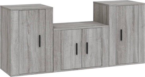 vidaXL 3-delige Tv-meubelset bewerkt hout grijs sonoma eikenkleurig