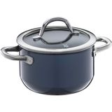 WMF Fusiontec Inspire Kleine kookpan, 16 cm, glazen deksel, vleespan, inductie, 1,3 l, high-tech keramiek, krasbestendig, donkerblauw