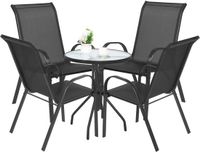 Oskar 5-delige tuinset: ronde tafel ISLAND Ø60 cm + 4x SOFIA stoelen – donkergrijs / zwart