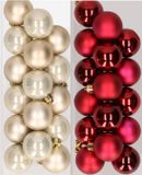 Decoris Kaemingk B.V. Kleine kerstballen - 32x st - champagne en donkerrood - D4 cm - kunststof - kerstversiering
