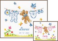 VERVACO Kruissteek Borduurpakket Geboorte Baby GEBOORTEBEER Handwerkpakket voor Wanddecoratie 22 x 20 cm Borduurwerk met Telpatroon DIY Kit Babykamer Decoratie Cadeau Knutselen Voor Volwassenen