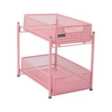 Mind Reader HCABASK2T-PNK kast, mesh opbergmanden organizer, thuis, kantoor, keuken, badkamer, staal, roze 2 niveaus heavy duty