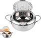 Mini-friteuse en acier inoxydable avec thermomètre – Design japonais – Convient pour plaques à induction – Accessoire de cuisine – Convient pour cuisinières à gaz et plaques à induction – Longueur 24 cm