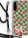 Case Company® OnePlus Nord Hoesje met Koord - Grid Monogram - Telefoonhoesje met Zwart Koord