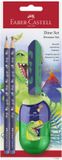 Faber-Castell 111519 Dino Schrijfset met 4 HB Grafietpotloden, Puntenslijper en Gum, Blauw