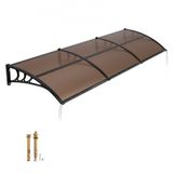 VEVOR Luifel voor deuren en ramen met drainage, 297,5 x 96,5 cm, beschermend dak voor de ingang met ABS-houder, regenbescherming, zonwering, polycarbonaat luifel voor veranda, bruin