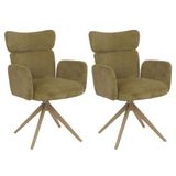 Mendler Set van 2 eetkamerstoelen HWC-N11, stoel, draaibaar, Auto-Return, stof bouclé, 350 g/m², Öko-Tex - olijf, poten houtlook