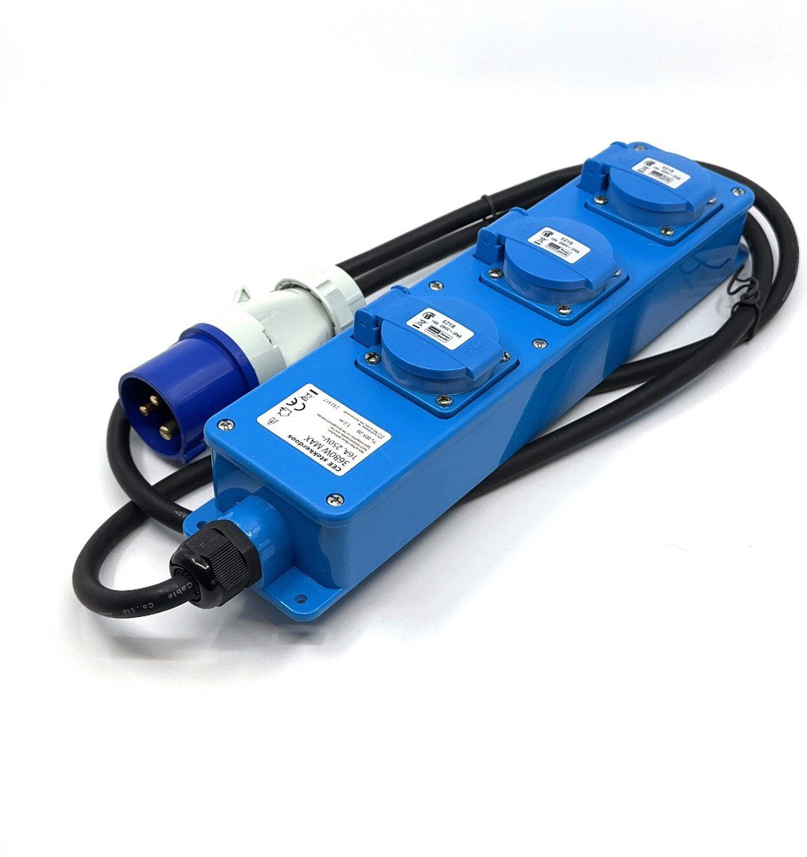 EXIN Stekkerdoos 3-voudig - CEE > Schuko - 1.5 meter - Blauw