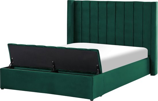 NOYERS - Bed met opbergruimte - Groen - 140 x 200 cm - Fluweel