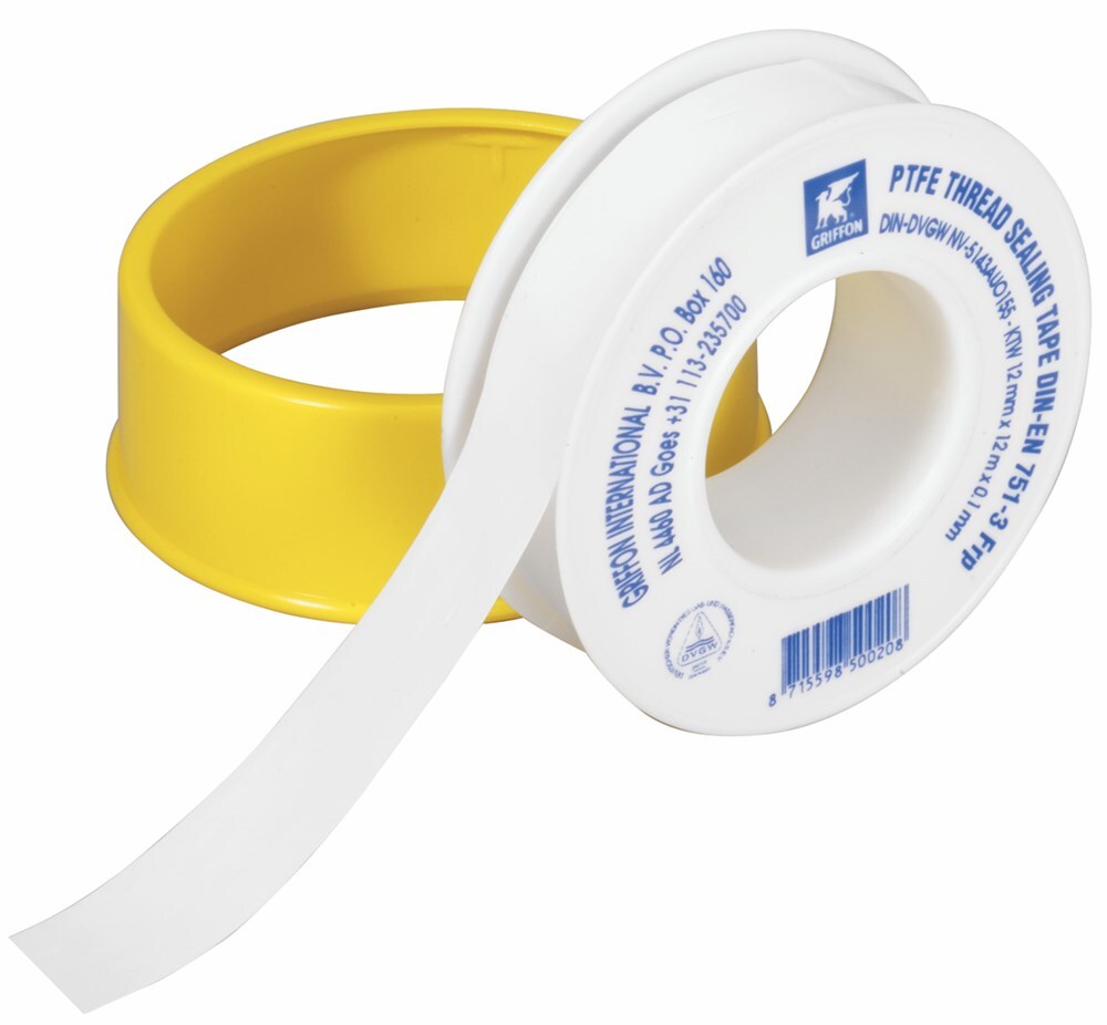 GRIFFON teflontape PTFE 0.1x12mm (12mtr) Voor het lijmen en kitten van PVC