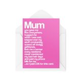 Grappige CBH Grappige verjaardagskaarten - Moederkaarten - Moederdagkaarten - You Gave Me Lifts Everywhere Hugged Me When I Was Sad - CBH1973